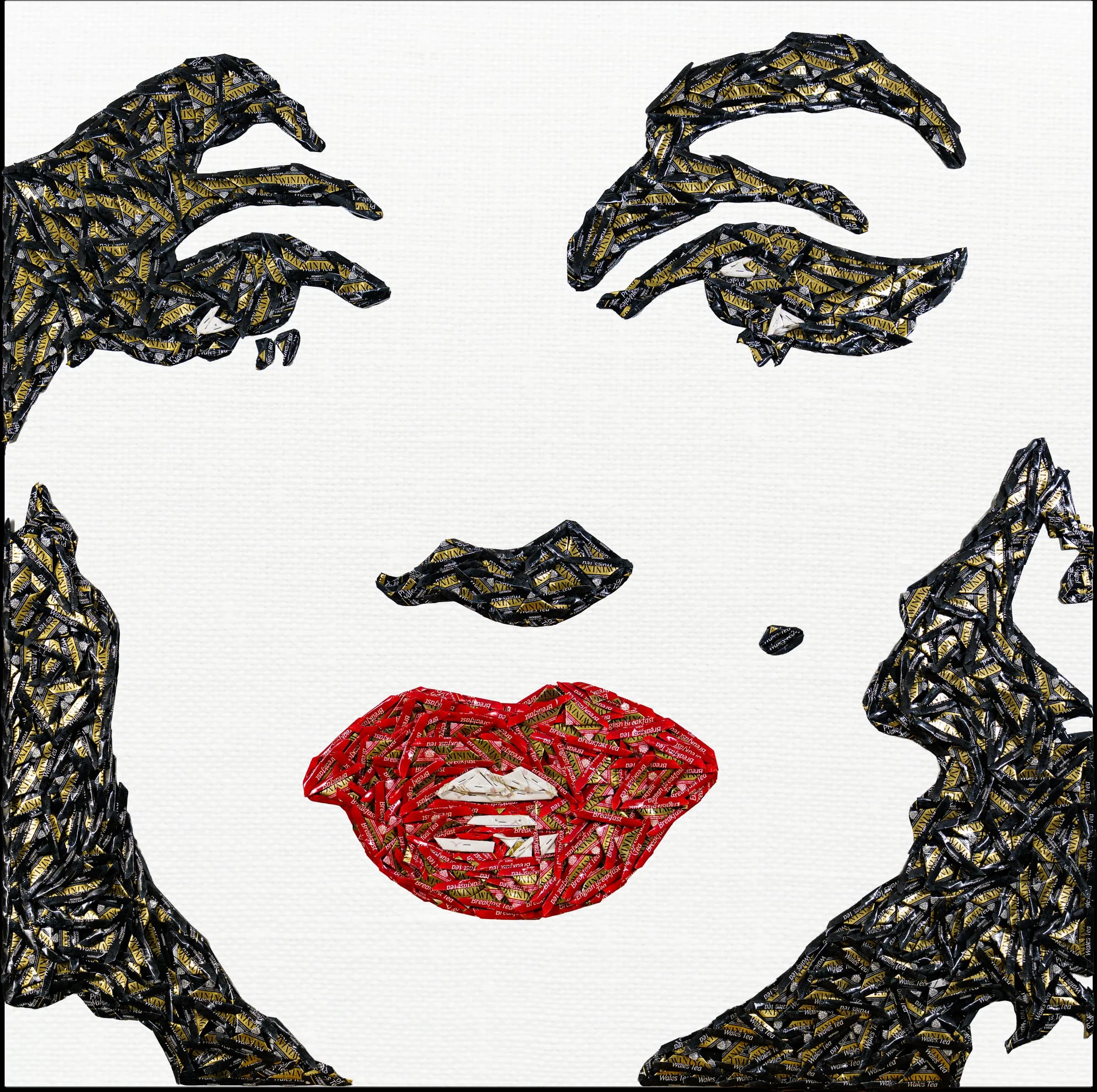 Sugar — bustine di tè Twinings, 120×120 cm. Omaggio a Marilyn Monroe.